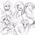 Size: 1000x1000 | Tagged: safe, artist:tttthunderbolt, applejack, fluttershy, pinkie pie, rainbow dash, rarity, twilight sparkle, alicorn, earth pony, pegasus, pony, unicorn, g4, black and white, grayscale, mane six, monochrome, open mouth, simple background, sketch, smiling, twilight sparkle (alicorn), white background