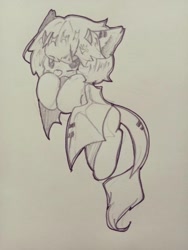 Size: 960x1280 | Tagged: artist needed, safe, oc, oc only, oc:棱, hybrid, pony, :p, chibi, ear fluff, horns, leonine tail, lineart, solo, tail, tongue out, traditional art, wings, wings down