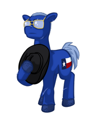 Size: 980x1300 | Tagged: safe, artist:texasuberalles, oc, oc only, unnamed oc, earth pony, pony, 2024 community collab, derpibooru community collaboration, colored hooves, cowboy hat, eyebrow slit, eyebrows, facial scar, glasses, hat, hoof hold, male, scar, short mane, simple background, solo, stallion, transparent background, unshorn fetlocks