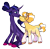 Size: 1416x1391 | Tagged: safe, artist:manticorpse, artist:whimsicalseraph, derpibooru exclusive, oc, oc only, oc:blacklight bulb, oc:lemon cheesecake, earth pony, pony, unicorn, 2024 community collab, derpibooru community collaboration, blue eyes, cloven hooves, collaboration, couple, duo, duo male and female, female, horn, male, purple coat, simple background, transparent background, yellow coat