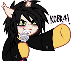 Size: 2470x2050 | Tagged: safe, artist:mxmx fw, bat pony, bat pony unicorn, hybrid, pony, unicorn, broken horn, clothes, ear fluff, emo, gerard way, horn, makeup, messy mane, microphone, my chemical romance, ponified, show accurate, simple background, singing, smiling, solo, three cheers for sweet revenge, transparent background
