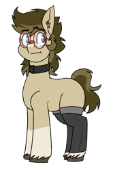 Size: 973x1437 | Tagged: safe, artist:coatieyay, oc, oc only, oc:paladin, earth pony, pony, clothes, collar, ear piercing, earring, jewelry, leg warmers, male, nonbinary, piercing, simple background, socks, solo, stallion, thigh highs, transparent background