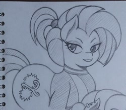 Size: 2048x1776 | Tagged: safe, artist:artmorheart, shimmy shake, earth pony, pony, g4, female, large butt, mare, smiling, traditional art