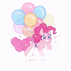 Size: 4000x4000 | Tagged: safe, artist:ztdlb, pinkie pie, earth pony, pony, g4, balloon, female, floating, grin, mare, simple background, smiling, solo, teeth, then watch her balloons lift her up to the sky, white background