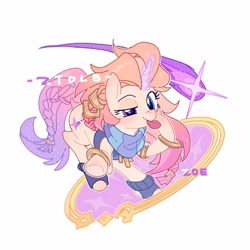 Size: 4000x4000 | Tagged: safe, artist:ztdlb, pony, unicorn, league of legends, magic, ponified, simple background, smiling, solo, white background, zoe (league of legends)