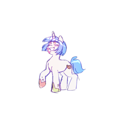 Size: 1920x1914 | Tagged: safe, artist:starsbursts, derpibooru exclusive, oc, oc only, oc:bright color, pony, unicorn, 2024 community collab, derpibooru community collaboration, female, grin, horn, mare, paint, raised hoof, simple background, smiling, solo, transparent background