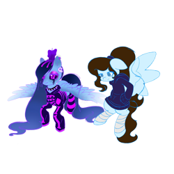 Size: 894x894 | Tagged: safe, artist:kb-gamerartist, derpibooru exclusive, oc, oc only, oc:candle mist, oc:krissy, pegasus, pony, 2024 community collab, derpibooru community collaboration, bandage, bipedal, candle, choker, clothes, duo, duo female, ear piercing, earring, eyeshadow, female, hoodie, jewelry, makeup, mare, piercing, simple background, socks, spiked choker, striped socks, transparent background, wings