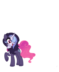 Size: 3399x4172 | Tagged: safe, artist:arshe12, derpibooru exclusive, oc, oc only, oc:glare cross, pony, unicorn, 2024 community collab, derpibooru community collaboration, choker, curved horn, female, hair over one eye, horn, mare, markings, open mouth, simple background, solo, starry tail, tail, transparent background