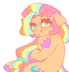 Size: 3600x3800 | Tagged: safe, alternate version, artist:mannybcadavera, sunny starscout, earth pony, pony, g5, colored, cute, female, flat colors, glasses, grin, high res, looking at you, mare, round glasses, simple background, smiling, smiling at you, solo, sunnybetes, white background