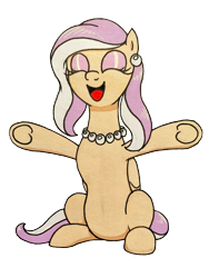 Size: 3024x4032 | Tagged: safe, artist:killerteddybear94, oc, oc only, oc:vanilla pearl, pegasus, 2024 community collab, derpibooru community collaboration, belly, cute, ear piercing, earring, eyes closed, eyeshadow, female, jewelry, makeup, necklace, open arms, open mouth, pearl necklace, piercing, simple background, smiling, solo, traditional art, transparent background, underhoof, wings