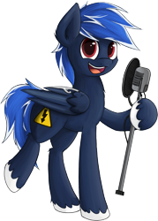 Size: 755x1052 | Tagged: safe, artist:thunder chaser, edit, oc, oc only, oc:cobaltsky, 2024 community collab, derpibooru community collaboration, microphone, simple background, solo, transparent background