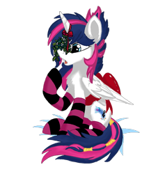 Size: 825x869 | Tagged: safe, artist:nova star, oc, oc only, oc:nova star, alicorn, pony, christmas, clothes, earth, holiday, mistletoe, palindrome get, ribbon, simple background, socks, solo, striped socks, transparent background