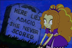 Size: 870x582 | Tagged: safe, editor:cookonstick, adagio dazzle, equestria girls, g4, my little pony equestria girls: rainbow rocks, a christmas carol, beavis and butthead, epitaph, gravestone, he never scored, implied death, implied virgin, meme