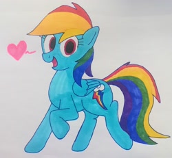 Size: 3218x2969 | Tagged: safe, artist:dhm, rainbow dash, pegasus, pony, g4, cute, heart, looking at you, marker drawing, pen drawing, raised hoof, simple background, solo, traditional art