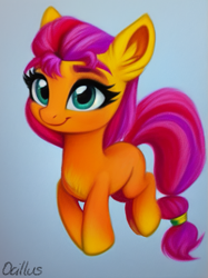 Size: 515x689 | Tagged: safe, artist:ocillus, sunny starscout, earth pony, pony, g5, cute, ear fluff, female, filly, filly sunny starscout, mare, smiling, solo, sunnybetes, younger