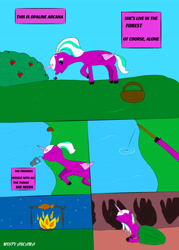 Size: 2926x4096 | Tagged: safe, artist:misty arcana(eva.zz), opaline arcana, alicorn, fish, pony, comic:magenta love, g5, spoiler:g5, cave, fishing hook, fishing rod, hook, lake, sleeping, water