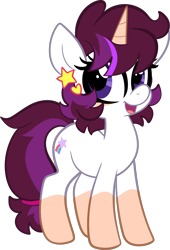 Size: 1162x1704 | Tagged: safe, artist:saveraedae, oc, oc only, oc:savvy star, pony, unicorn, 2024 community collab, derpibooru community collaboration, coat markings, cute, female, hairclip, looking at you, mare, orange fur, simple background, smiling, socks (coat markings), solo, transparent background, white fur