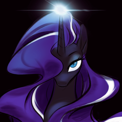 Size: 1000x1000 | Tagged: safe, artist:tttthunderbolt, nightmare rarity, pony, unicorn, g4, female, hair over one eye, horn, mare, narrowed eyes, solo