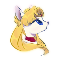 Size: 1000x1000 | Tagged: safe, artist:tttthunderbolt, pony, anime, blonde hair, blue eyes, bust, choker, female, jewelry, mare, ponified, portrait, sailor moon, sailor moon (series), simple background, solo, tiara, tsukino usagi, white background