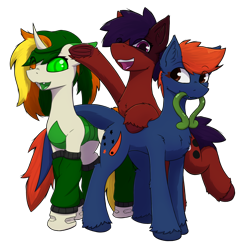 Size: 2500x2558 | Tagged: safe, artist:monycaalot, derpibooru exclusive, oc, oc only, oc:fizark catto, oc:luca rita araiki, oc:mony caalot, changeling, earth pony, monster pony, original species, pony, tatzlpony, waspling, 2024 community collab, derpibooru community collaboration, concave belly, fangs, female, heterochromia, hooves, horn, long tail, male, siblings, simple background, tail, tentacle tongue, tentacles, transparent background, unshorn fetlocks