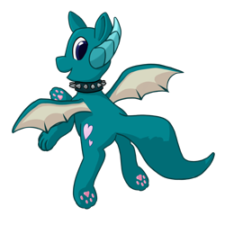 Size: 1200x1200 | Tagged: safe, artist:callichrome, oc, oc only, oc:puppy love, dracony, dragon, hybrid, choker, commission, cute, dracony oc, heart, non-pony oc, paw pads, simple background, solo, spiked choker, spread wings, transparent background, waving, wings