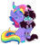 Size: 1407x1600 | Tagged: safe, artist:askometa, oc, oc only, oc:askometa, kirin, pony, unicorn, 2024 community collab, derpibooru community collaboration, g4, duo, female, kirin oc, looking at you, mare, multicolored hair, rainbow hair, screaming, simple background, sitting, small, smiling, smiling at you, smirk, transparent background