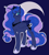 Size: 2047x2252 | Tagged: safe, artist:frowoppy, princess luna, alicorn, pony, g4, blue background, colored wings, crown, female, folded wings, freckles, freckluna, high res, hoof shoes, jewelry, looking at you, mare, no pupils, regalia, simple background, smiling, smiling at you, solo, two toned wings, wings