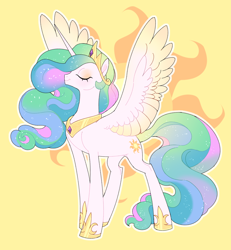 Size: 2806x3036 | Tagged: safe, artist:frowoppy, princess celestia, alicorn, pony, g4, cutie mark, cutie mark background, eyes closed, female, mare, solo, spread wings, wings