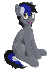 Size: 2480x3508 | Tagged: safe, artist:laykeen, derpibooru exclusive, oc, oc only, oc:laykeen, pegasus, pony, 2024 community collab, derpibooru community collaboration, chest fluff, folded wings, glasses, looking at you, male, simple background, sitting, solo, transparent background, wings