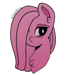 Size: 1428x1606 | Tagged: safe, artist:bubblegooey, pinkie pie, earth pony, pony, g4, bags under eyes, bust, chest fluff, ear fluff, female, hair over one eye, lidded eyes, mare, pinkamena diane pie, portrait, sad, simple background, sketch, solo, straight hair, straight mane, transparent background