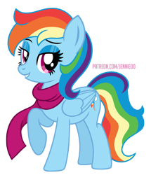 Size: 945x1100 | Tagged: safe, alternate version, artist:jennieoo, part of a set, rainbow dash, pegasus, pony, g4, alternate hairstyle, clothes, female, looking at you, mare, rainbow dash always dresses in style, raised hoof, scarf, show accurate, simple background, smiling, smiling at you, solo, transparent background, vector