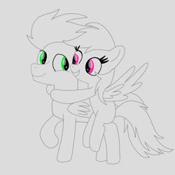 Size: 1400x1400 | Tagged: safe, artist:mrsdashskies, rainbow dash, soarin', pegasus, pony, g4, female, gray background, looking at each other, looking at someone, male, mare, ship:soarindash, shipping, simple background, sketch, smiling, smiling at each other, stallion, straight