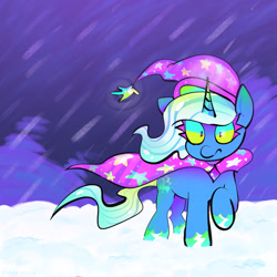Size: 2048x2048 | Tagged: source needed, safe, artist:cinderthewolflady, trixie, g4, cape, clothes, hat, high res, snow, solo, trixie's cape, trixie's hat
