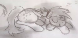 Size: 2194x1085 | Tagged: safe, artist:dhm, derpy hooves, g4, monochrome, sketch, sleeping, solo, traditional art