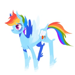 Size: 1080x1080 | Tagged: safe, artist:ksghracpav, rainbow dash, pegasus, pony, g4, feathered fetlocks, simple background, solo, spread wings, standing, white background, wings