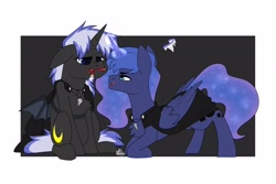 Size: 3000x2000 | Tagged: safe, artist:lionbun, princess luna, oc, oc:night shadow, alicorn, pony, unicorn, g4, canon x oc, duo, duo male and female, female, high res, horn, male, mare, ship:lunadow, stallion, straight, unicorn oc