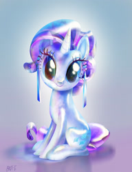 Size: 1920x2501 | Tagged: safe, artist:brdte, rarity, crystal pony, pony, unicorn, g4, crystal rarity, crystallized, cute, eye reflection, female, gradient background, looking at you, mare, raribetes, reflection, sitting, smiling, smiling at you