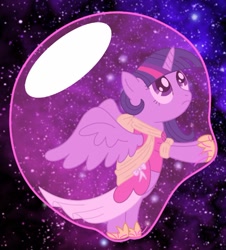 Size: 720x797 | Tagged: safe, artist:bladedragoon7575, twilight sparkle, alicorn, pony, g4, bubble, clothes, coronation dress, dress, female, galaxy, in bubble, mare, pink bubble, solo, space, stars, twilight sparkle (alicorn)