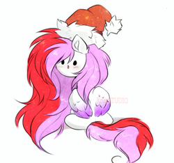 Size: 1393x1303 | Tagged: safe, artist:krissstudios, oc, oc only, oc:ayame, pegasus, pony, chibi, christmas, colored wings, cute, female, hat, holiday, mare, santa hat, simple background, solo, two toned wings, white background, wings