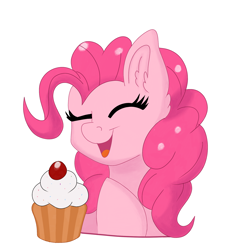 Size: 1938x1968 | Tagged: safe, artist:cinematic-fawn, pinkie pie, earth pony, pony, g4, cupcake, cute, diapinkes, ear fluff, eyes closed, female, food, happy, mare, open mouth, open smile, simple background, smiling, solo, sprinkles, white background