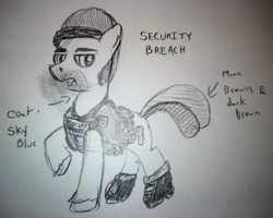 Size: 3834x3074 | Tagged: safe, artist:dhm, oc, oc:security breach, pony, high res, monochrome, secret santa, sketch, solo, traditional art