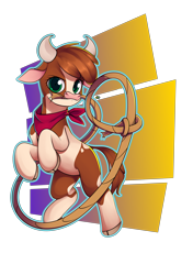 Size: 4231x6016 | Tagged: safe, artist:alexsc112, arizona (tfh), cow, them's fightin' herds, bandana, cloven hooves, community related, female, lasso, looking at you, mouth hold, rope, simple background, solo, transparent background