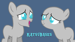 Size: 1068x603 | Tagged: safe, artist:katsubases, oc, oc only, earth pony, pony, g4, bald, base, blue background, closed mouth, colored pupils, colt, duo, duo male and female, female, filly, foal, male, open mouth, open smile, simple background, smiling