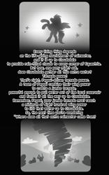 Size: 2560x4096 | Tagged: safe, artist:kebchach, pegasus, pony, art pack:welcum to birthday artpack, comic:hurricane sluttershy, g4, hurricane fluttershy, black and white, grayscale, monochrome, text, tornado, vignette