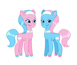 Size: 958x810 | Tagged: safe, artist:dazzle, aloe, lotus blossom, earth pony, pony, g4, g5, my little pony: tell your tale, duo, g4 to g5, generation leap, simple background, spa twins, tell your tale accurate, white background