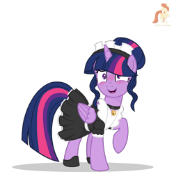 Size: 2000x2000 | Tagged: safe, artist:r4hucksake, twilight sparkle, alicorn, pony, g4, base used, bell, bell collar, blushing, clothes, collar, cute, high res, maid, maidlight sparkle, raised hoof, simple background, solo, transparent background, twiabetes, twilight sparkle (alicorn)