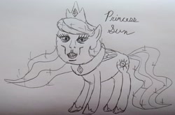 Size: 3697x2436 | Tagged: safe, artist:dhm, princess celestia, pony, g4, cursed image, high res, monochrome, sketch, solo, traditional art