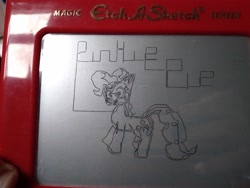 Size: 4160x3120 | Tagged: safe, artist:dhm, pinkie pie, earth pony, pony, g4, etch-a-sketch, monochrome, solo, toy