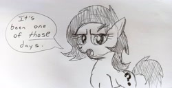 Size: 3900x1990 | Tagged: safe, artist:dhm, oc, oc:filly anon, pony, female, filly, meme, monochrome, sketch, solo, speech bubble, traditional art