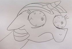 Size: 3223x2215 | Tagged: safe, artist:dhm, twilight sparkle, pony, g4, bloodshot eyes, cursed image, high res, monochrome, shocked, sketch, solo, traditional art